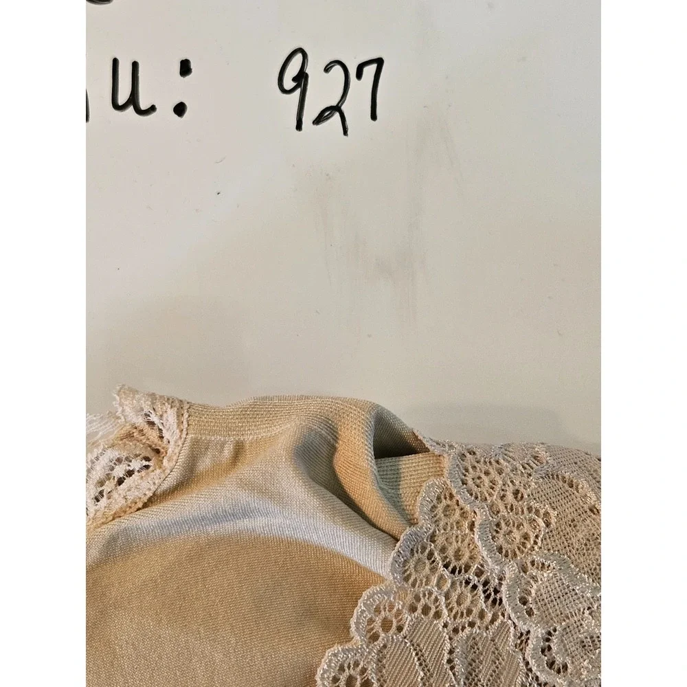 Cara Mia Womens Sz L Lace Front Beige T Shirt‎ Bra Wrapped Front